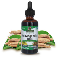 Nature's Answer Ashwagandha Root bottle showing gluten-free, vegan formula for daily balance.
