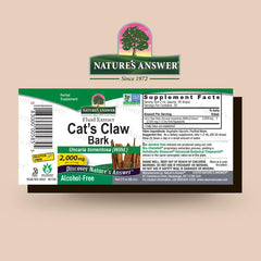 Nature's Answer Cat Claw Bark tincture dropper showing an alcohol free formula for easy use.