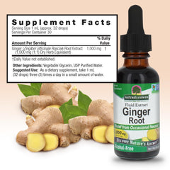 Nature's Answer ginger root extract label close-up showing vegan and non GMO claim