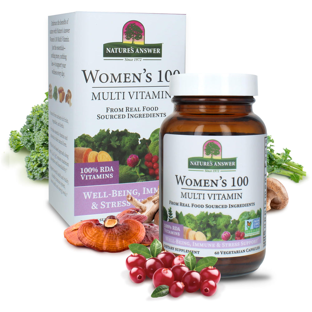Nature's Answer Women's 100 multivitamin bottle front supports daily wellness.