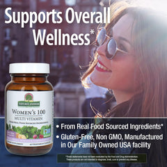 Nature's Answer Women's 100 multivitamin capsules closeup shows vegetarian capsules.
