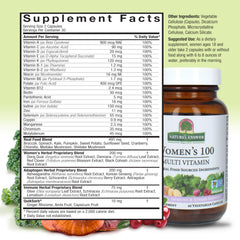 Nature's Answer Women's 100 multivitamin ingredients pack highlights real food sources.