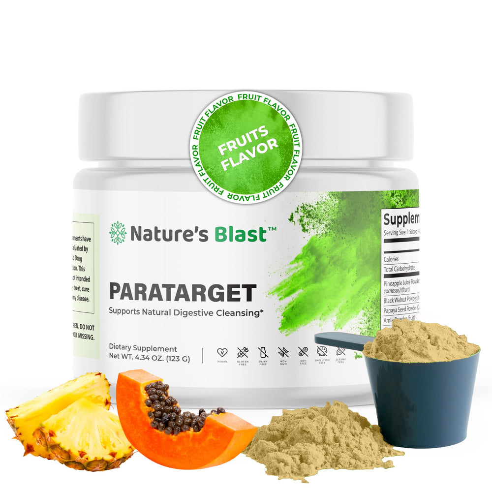 NATURES BLAST ParaTarget bottle pour illustrates easy daily gut support