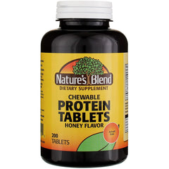 Nature's Blend honey chewable protein tablets close-up highlighting gluten-free formula