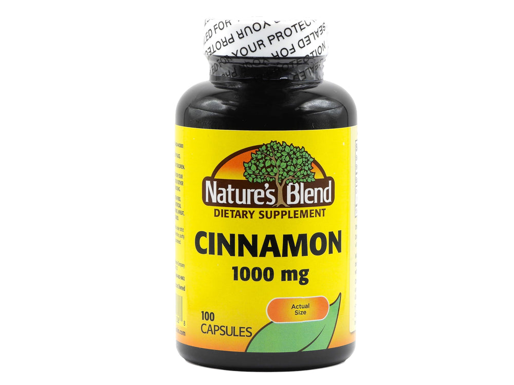 Nature's Blend Cinnamon 1,000 mg bottle supports balanced sugar metabolism.