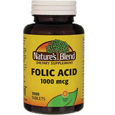 Nature's Blend Folic Acid 1000 mcg bottle front, gluten-free prenatal-support option.