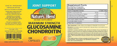 Nature's Blend Glucosamine Chondroitin label shows ingredients and dosage.