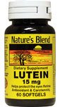 Nature's Blend Lutein 15mg softgels bottle front view, suggesting daily eye support potential