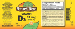 Nature's Blend NAT B Vitamin D3 TB 1000IU tablets close-up for easy dosing.