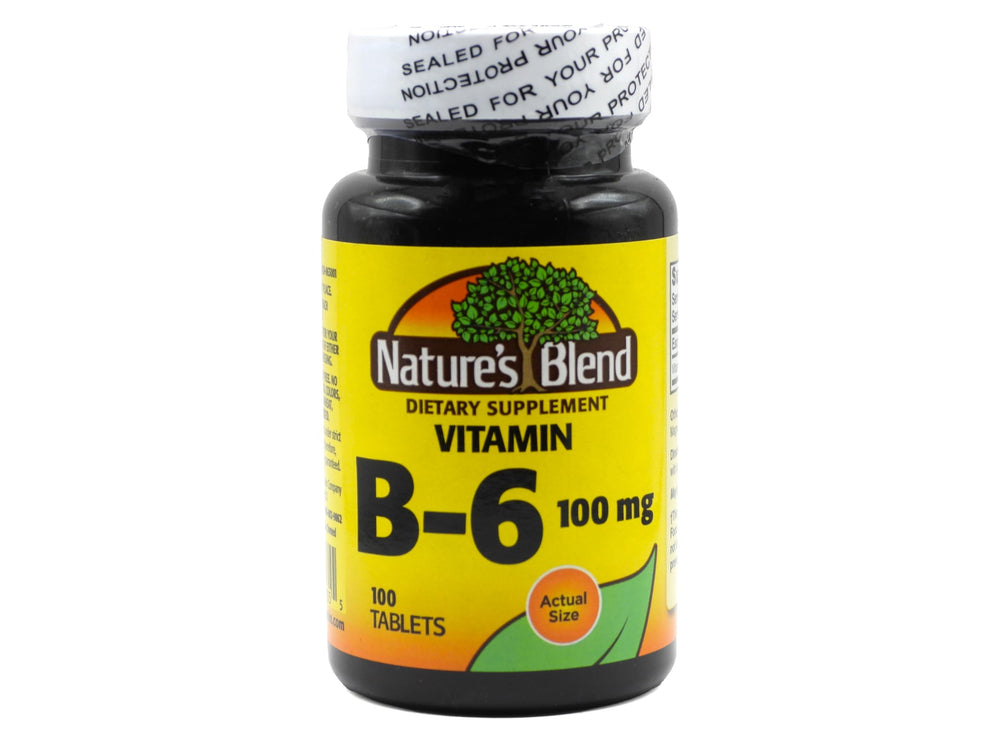 Nature's Blend NAT B-6 bottle with 100 mg tablets for daily energy support