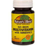 Nature's Blend No Iron multivitamin bottle for daily supplementation.