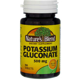 Nature's Blend Potassium Gluconate 500 mg bottle view shows 100-count bottle for daily use.
