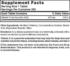 Nature's Blend Vitamin C 500 mg bottle label highlighting potency and daily use
