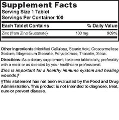 Nature's Blend Zinc Gluconate 100 mg packaging shows 100-count supply for easy planning.