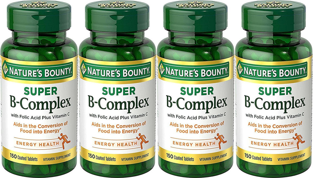 Nature's Bounty B-Complex bottle and tablets for daily nutrient support.