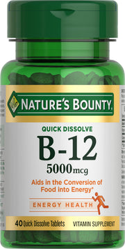 Nature's Bounty B12 quick-dissolve tablets shown for energy support and easy dosing