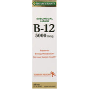 Nature's Bounty B-12 tablets bottle pour shows energy support on the go