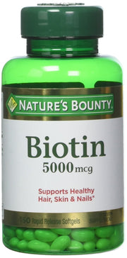 Nature's Bounty Biotin 5000 mcg packaging front with two-pack