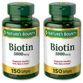 Nature's Bounty Biotin 5000 mcg softgels bottle front view, high-potency daily supplement