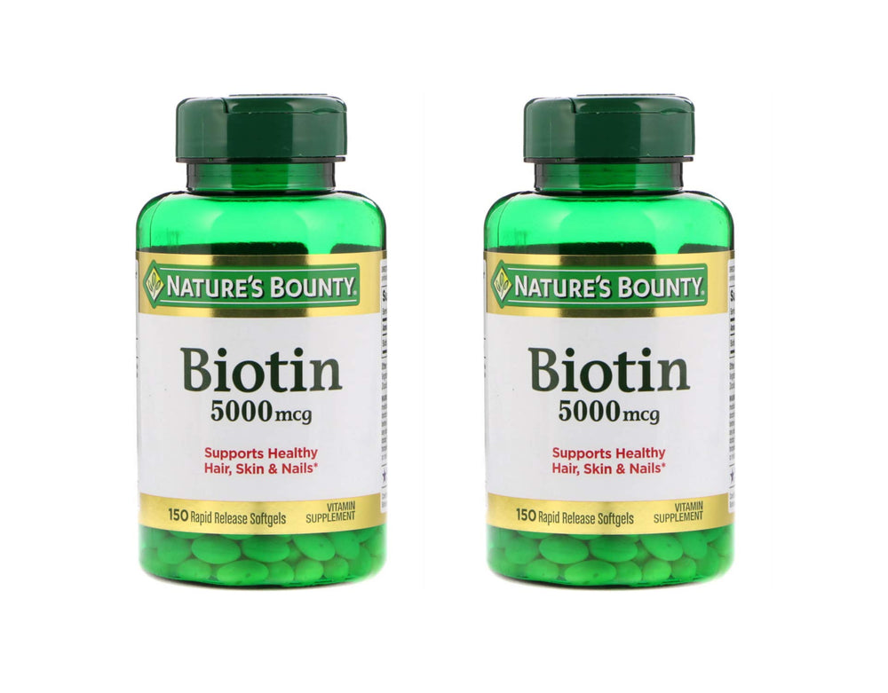 Nature's Bounty Biotin 5000mcg softgels front view highlighting potency for daily energy metabolism