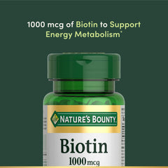 Nature's Bounty Biotin 1000 mcg packaging variation, everyday wellness caption.