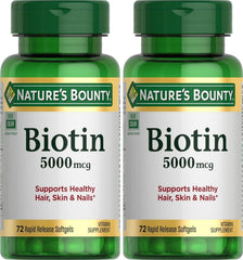Nature's Bounty Biotina 5000mcg, cápsulas suaves en botella, apoyo al metabolismo diario.