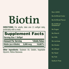 Nature's Bounty Biotina 5000mcg, paquete doble para uso continuo.