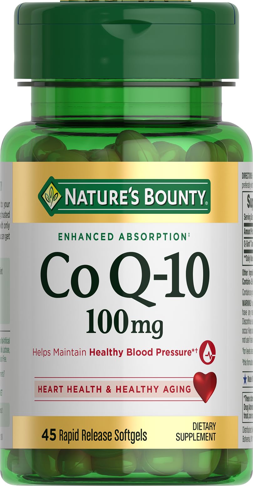 Nature's Bounty CoQ10 100mg bottle front view supports heart health and energy.