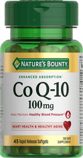 Nature's Bounty CoQ10 100mg bottle front view supports heart health and energy.