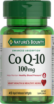 Nature's Bounty CoQ10 100mg bottle front view supports heart health and energy.
