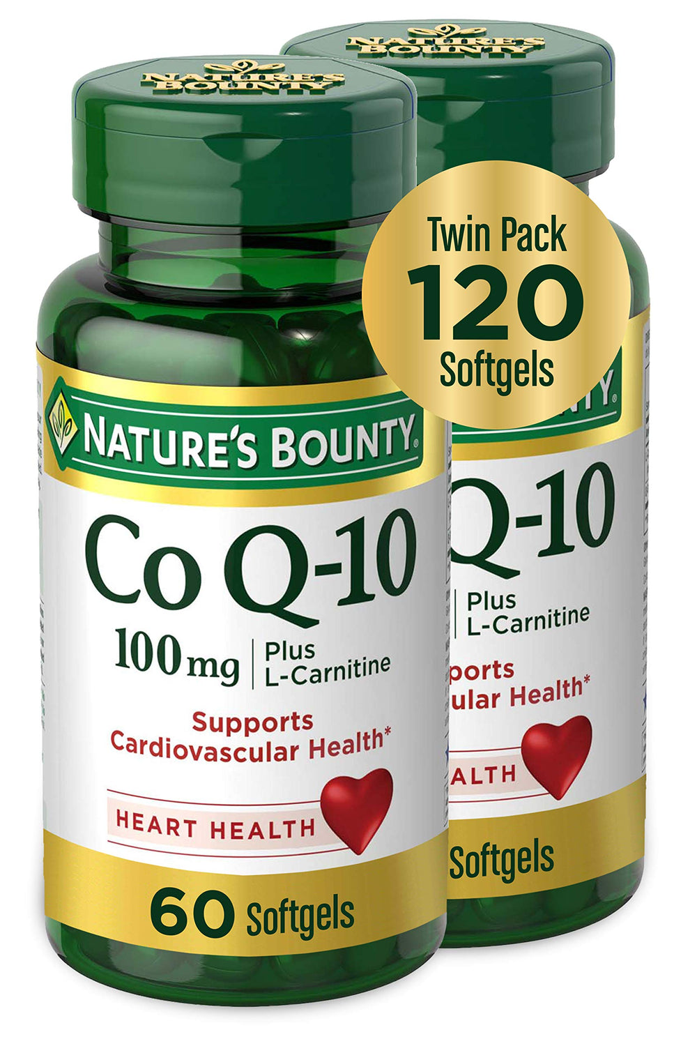 Nature's Bounty CoQ10 with L-Carnitine bottle supports heart wellness.