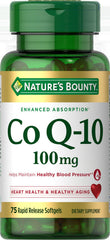 Nature's Bounty CoQ10 rapid-release softgels bottle front highlights heart health potential