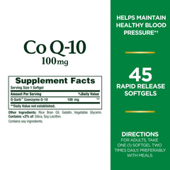 Close-up of Nature's Bounty CoQ10 softgels highlighting rapid-release formulation.
