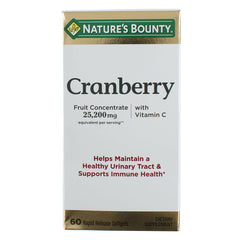Nature's Bounty Cranberry softgels bottle front with two-pack packaging for urinary health support.