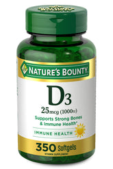 Nature's Bounty D3 softgels bottle front for daily vitamin D support.