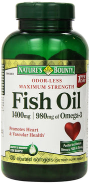 Nature's Bounty fish oil 1400 mg bottle with softgels for daily omega-3 intake