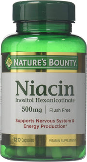 Nature's Bounty flush-free niacin bottles show label and 240 capsules.