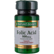 Nature's Bounty folic acid 800 mcg tablets bottle for daily energy support