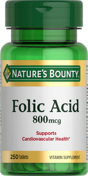 Nature's Bounty folic acid bottle pour for easy daily dosing and heart support