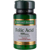 Nature's Bounty folic acid supplement bottle front, great for heart health support.