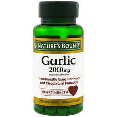 Nature's Bounty garlic 2000mg coated tablets bottle supports heart health and daily herbal use.