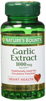 Nature's Bounty Garlic Extract 1000 mg bottle with odor-reducing, cold-processed formula.