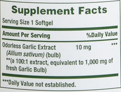 Nature's Bounty Garlic Extract packaging shows four-bottle convenience and value.