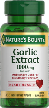 Nature's Bounty garlic extract softgel bottle with odorless formula for easy daily use