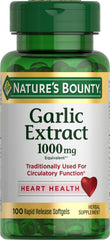 Nature's Bounty garlic extract softgel bottle with odorless formula for easy daily use