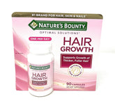Nature's Bounty Hair Growth bottle front supports daily supplementation for healthier, fuller hair.