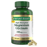 Nature's Bounty magnesium glycinate bottle front highlighting high absorption formula for daily wellness