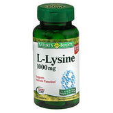 Nature's Bounty L-Lysine 1000 mg bottle front view highlighting label for immune support.