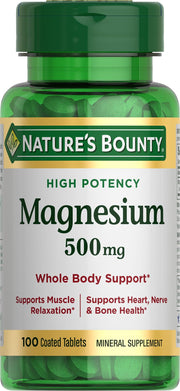 Nature's Bounty Magnesium bottle front supports bone and muscle health daily