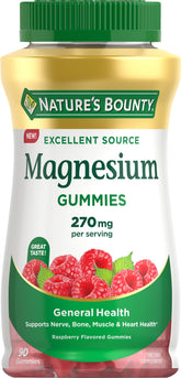 Nature's Bounty Magnesium Citrate Gummies bottle in raspberry for daily mineral support